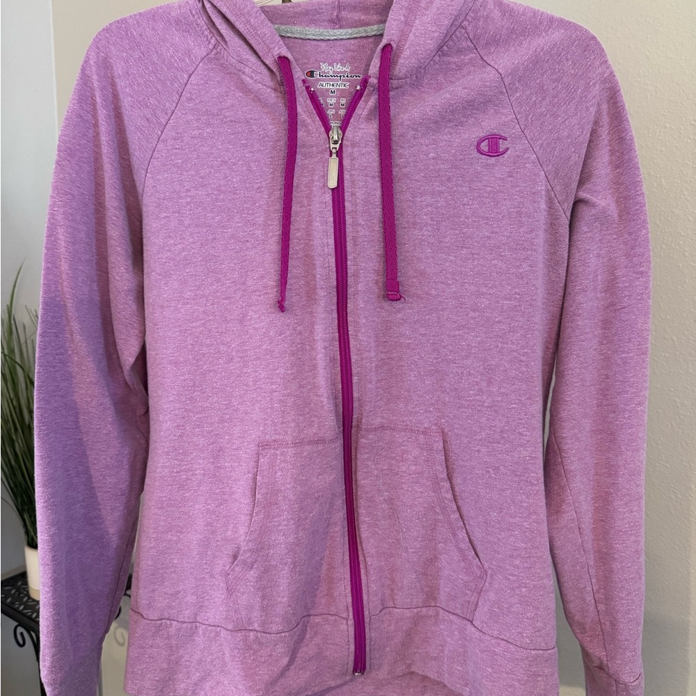 Champion Pink Zip-Up Hoodie Sweatshirt Lightweight Women’s Large